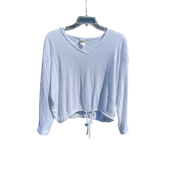 H&M L.O.G.G.  white ribbed crop drawstring long sleeve SM - Picture 1 of 6
